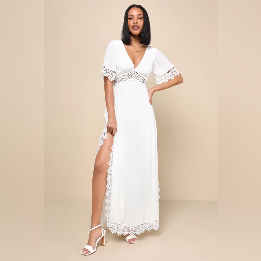 NEW XL Lulus Sweeten the Occasion White Lace Short Sleeve Maxi Dress
